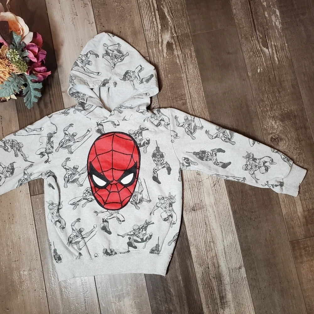 Marvel Spider-Man Pullover Hoodie Sweatshirt Size 5 Gray Red Black